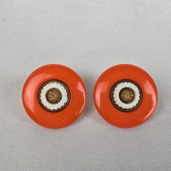 Vintage 80s Orange Plastic Statement Earrings - Picture 1 of 4